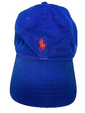 Polo Ralph Lauren One Size Cotton Chino Adjustable Ball Cap Royal Blue Red Pony
